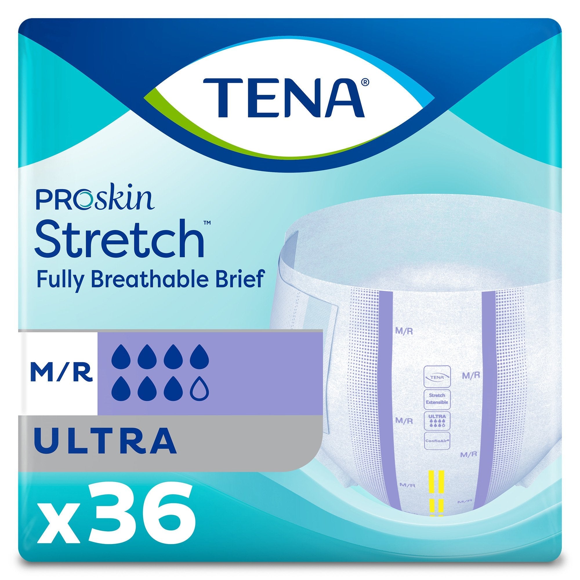 Tena Stretch Ultra Incontinence Briefs, Medium - Breathable, 36 Pack