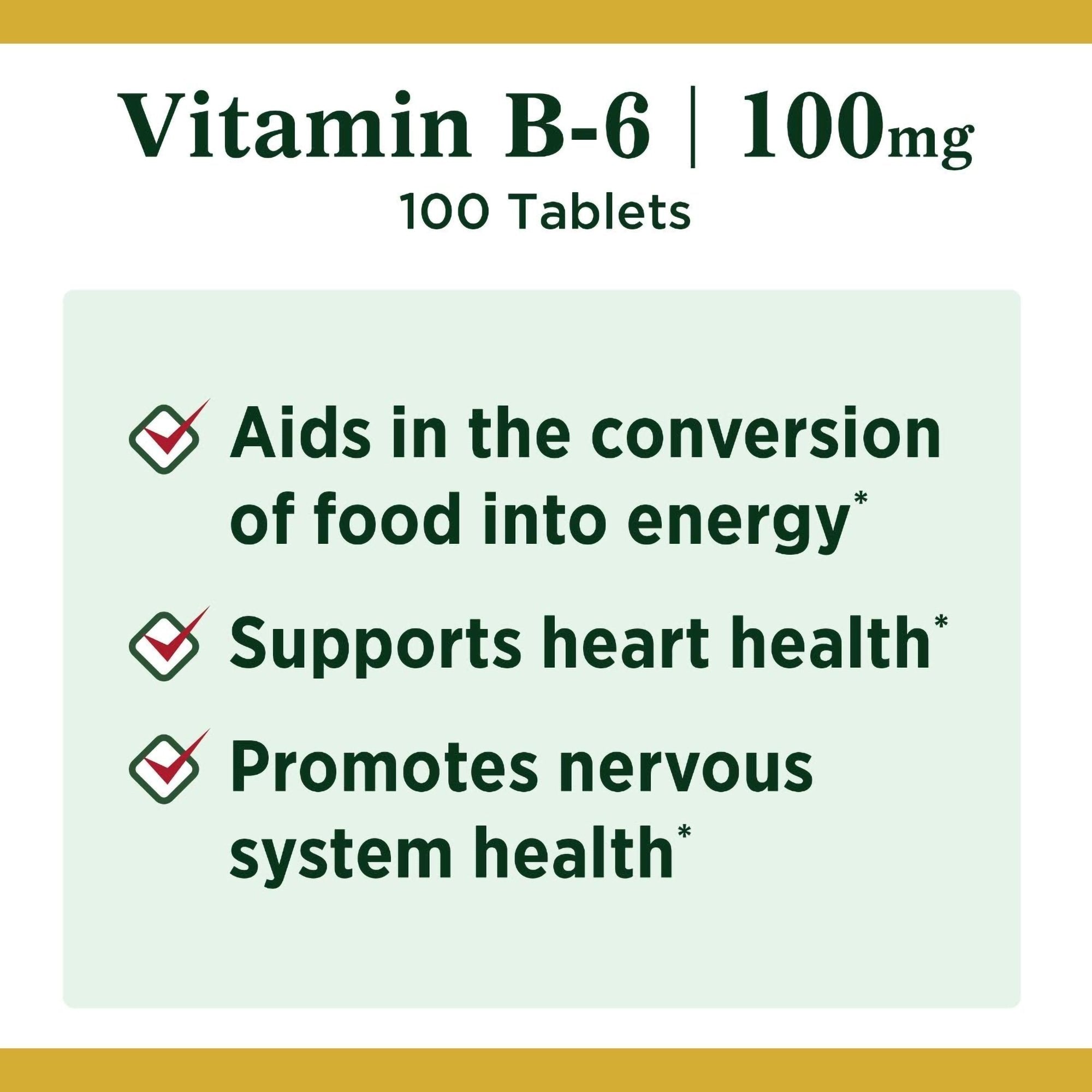 Vitamin Supplement Nature's Bounty® Vitamin B6 100 mg Strength Tablet 100 per Bottle (1 Unit)